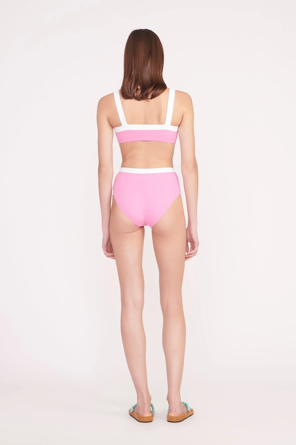 DEVON HIGH RISE BIKINI BOTTOM | CORAL PINK WHITE sold by STAUD product image thumbnail 4