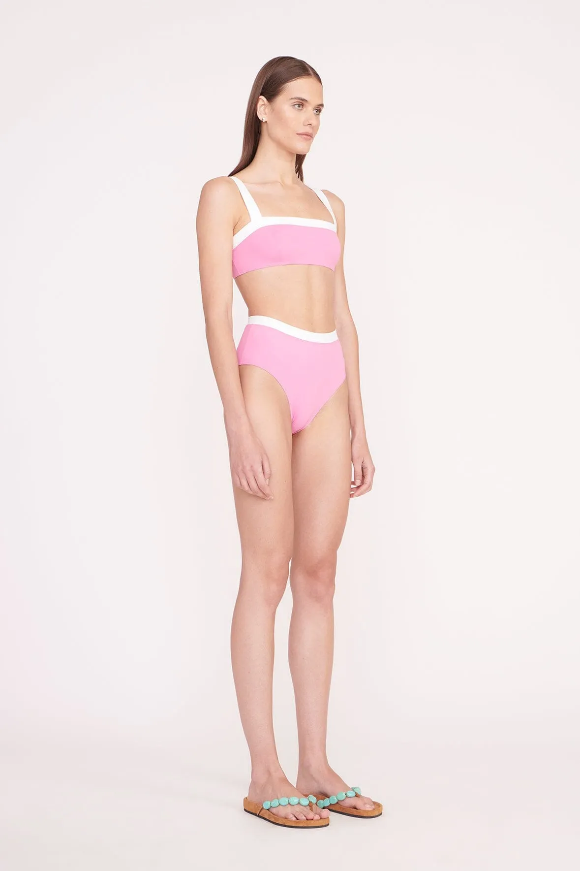 DEVON HIGH RISE BIKINI BOTTOM | CORAL PINK WHITE sold by STAUD product image thumbnail 3