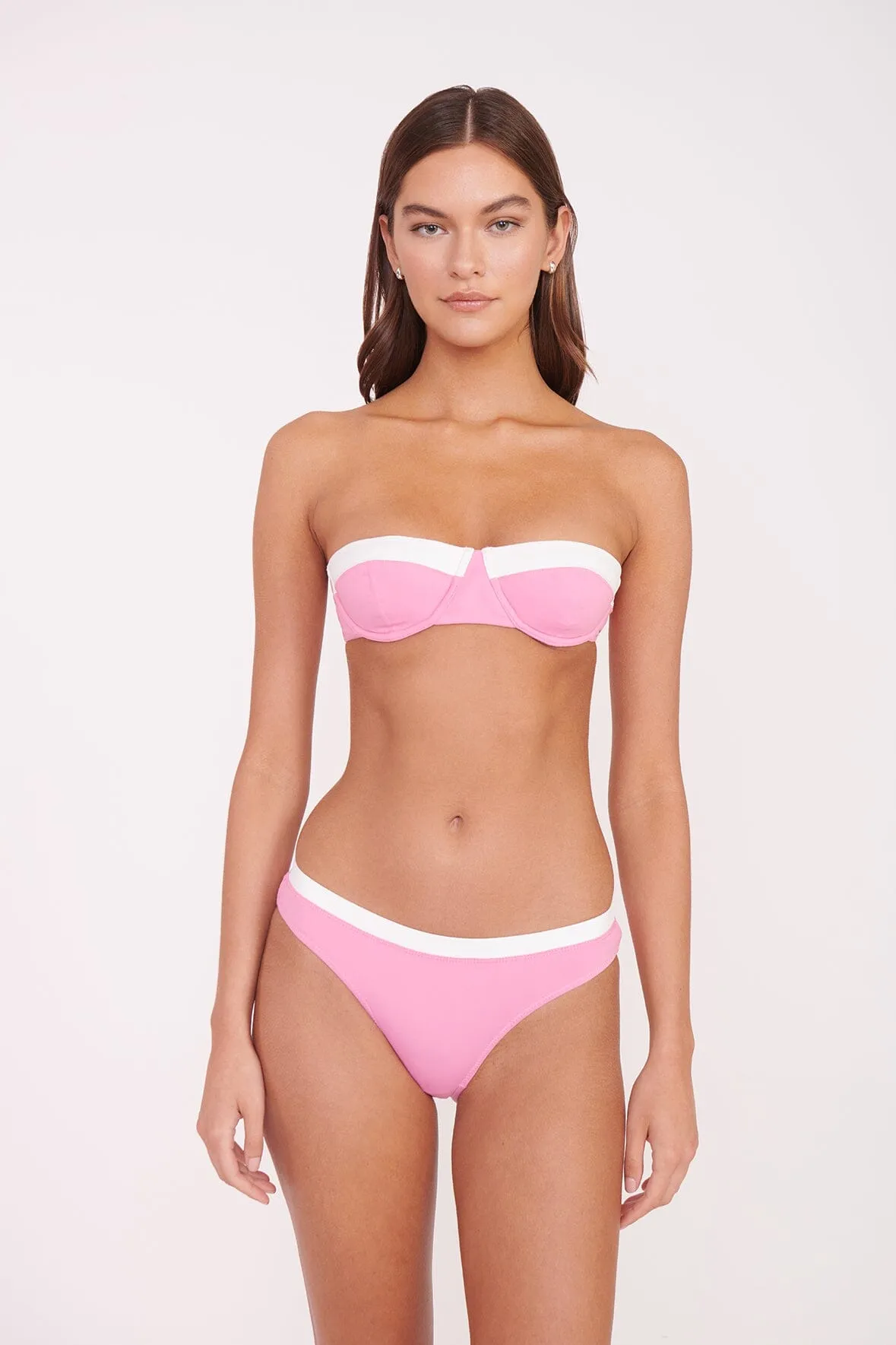 JO BALCONETTE BIKINI TOP | CORAL PINK WHITE sold by STAUD