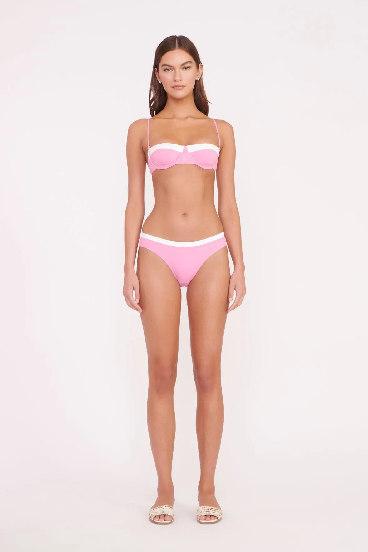 JO BALCONETTE BIKINI TOP | CORAL PINK WHITE sold by STAUD product image thumbnail 2