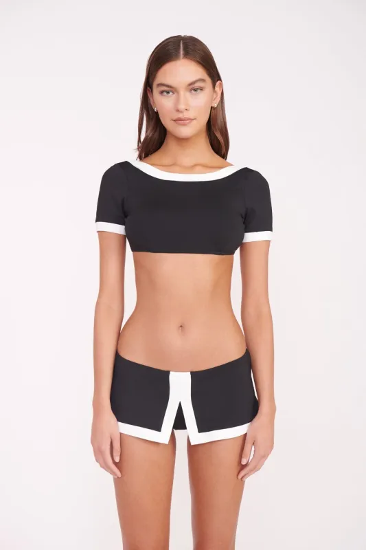 PENNY SWIM SKIRT | BLACK WHITE sold by STAUD