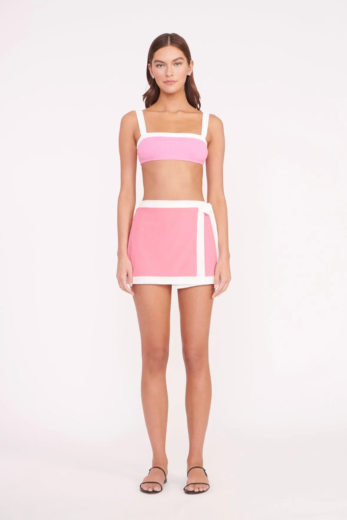 GRETCHEN COVERUP WRAP SKIRT | CORAL PINK WHITE sold by STAUD