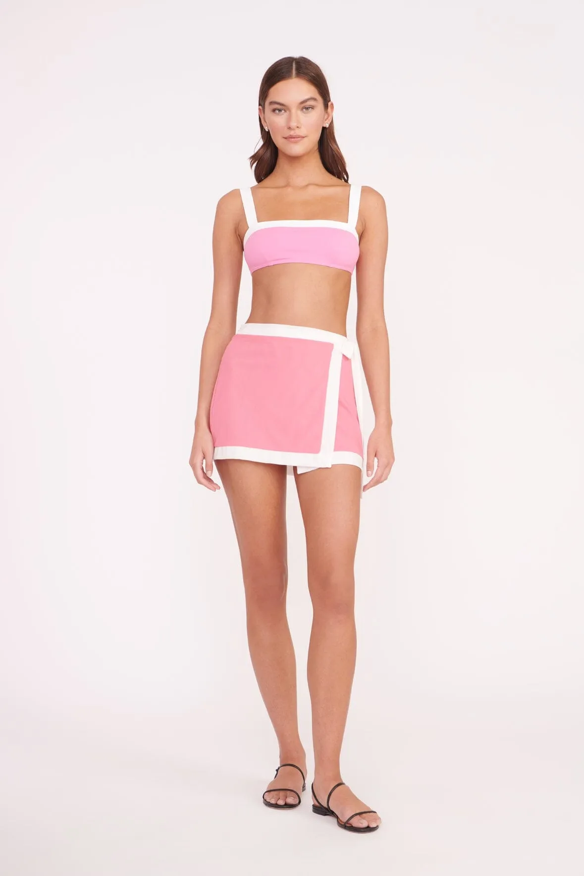 GRETCHEN COVERUP WRAP SKIRT | CORAL PINK WHITE sold by STAUD product image thumbnail 4