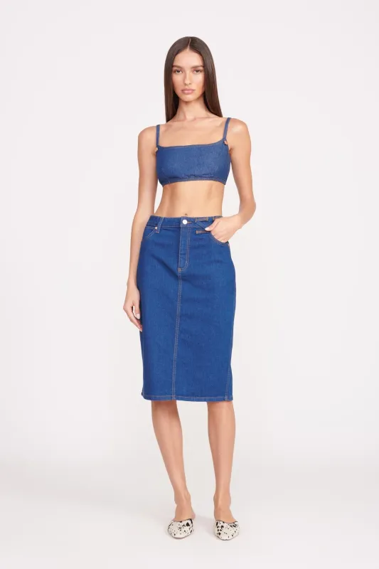 STAUD + WRANGLER THE PENCIL SKIRT | DARK RINSE made by STAUD