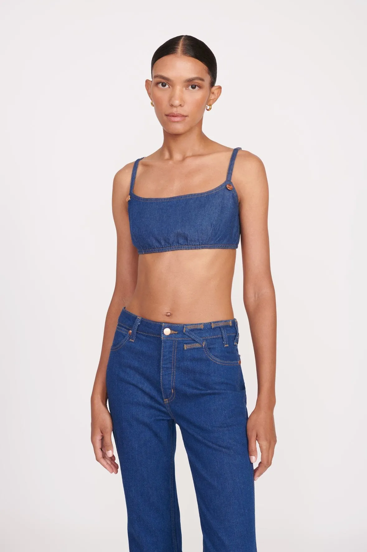 STAUD + WRANGLER THE JEAN BIKINI TOP | DARK RINSE sold by STAUD