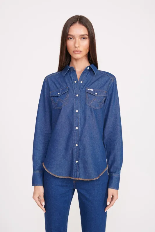 STAUD + WRANGLER THE WESTERN SHIRT | DARK RINSE sold by STAUD