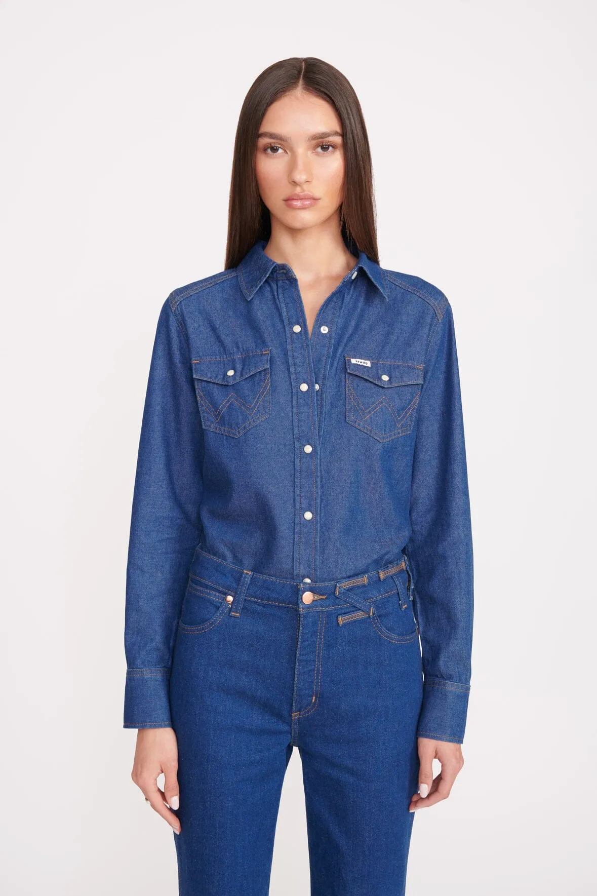 STAUD + WRANGLER THE WESTERN SHIRT | DARK RINSE sold by STAUD product image thumbnail 5