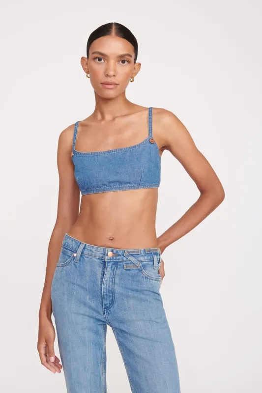 STAUD + WRANGLER THE JEAN BIKINI TOP | MID BLUE sold by STAUD