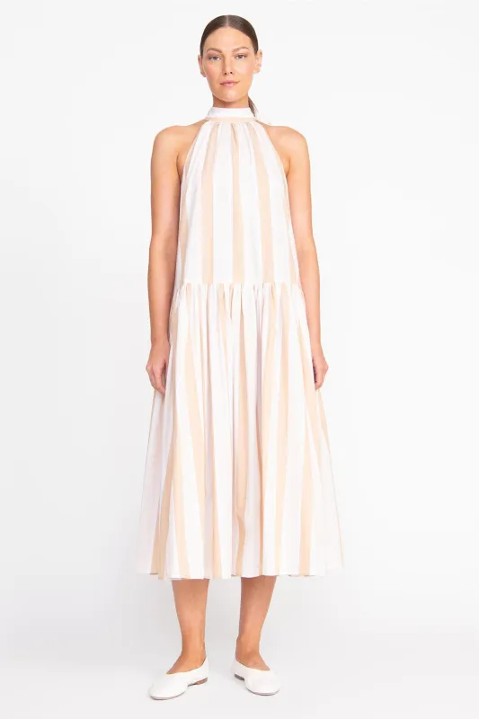 MIDI MARLOWE DRESS | SAND STRIPE sold by STAUD