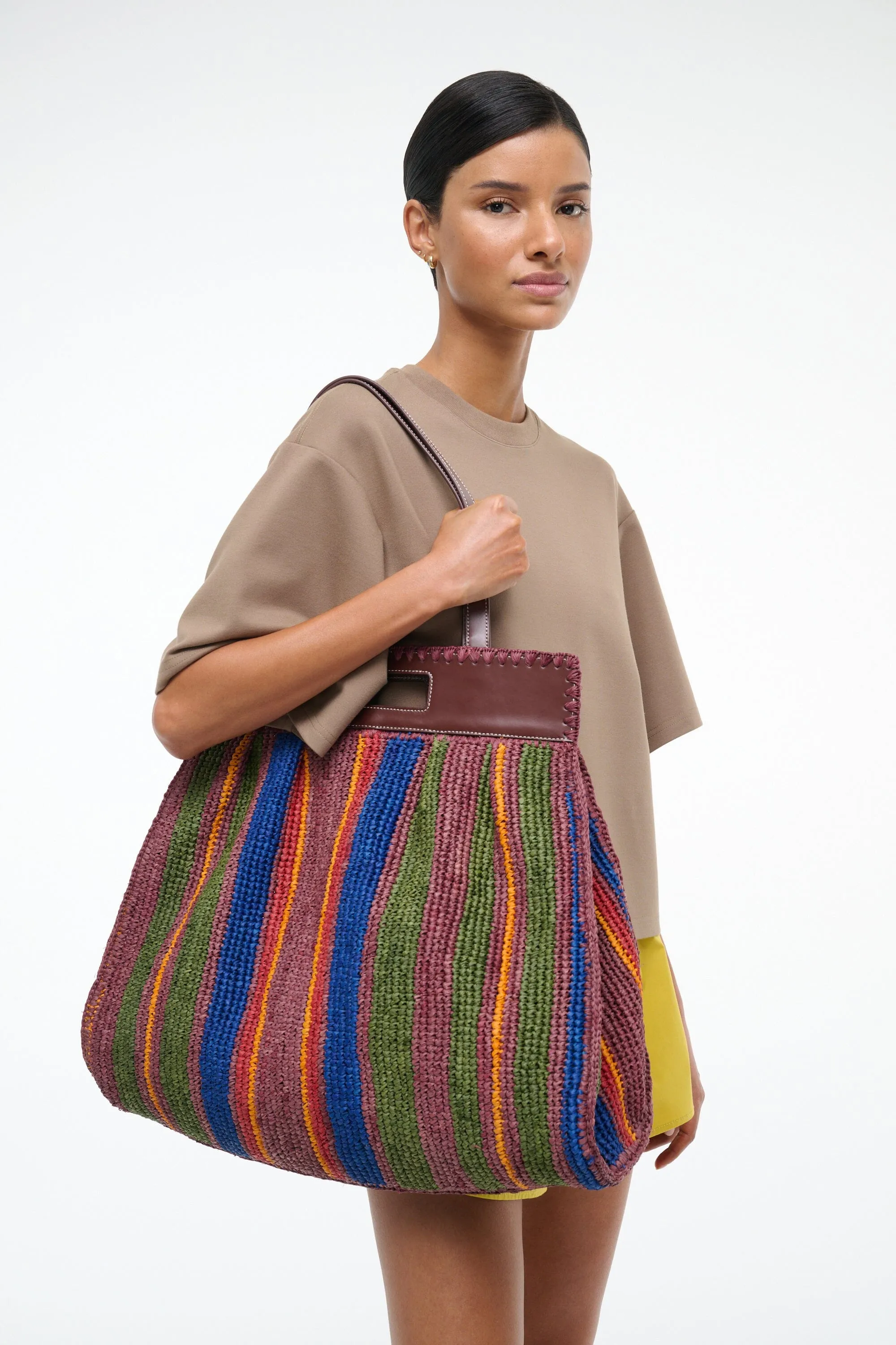 RUE TOTE BAG | JUNGLE STRIPE RAFFIA sold by STAUD product image thumbnail 4