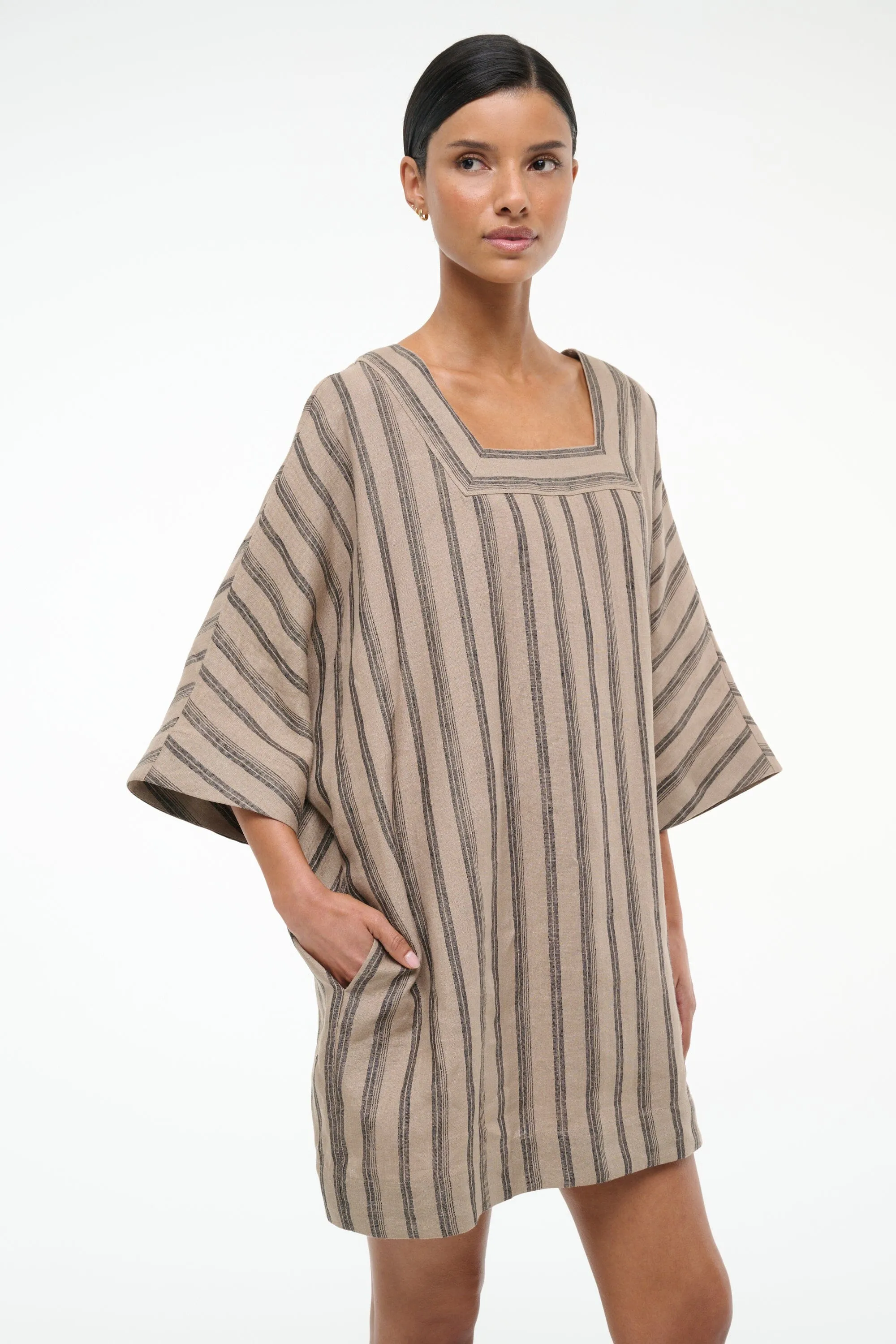 MANUELA LINEN DRESS | SAHARA STRIPE sold by STAUD product image thumbnail 2