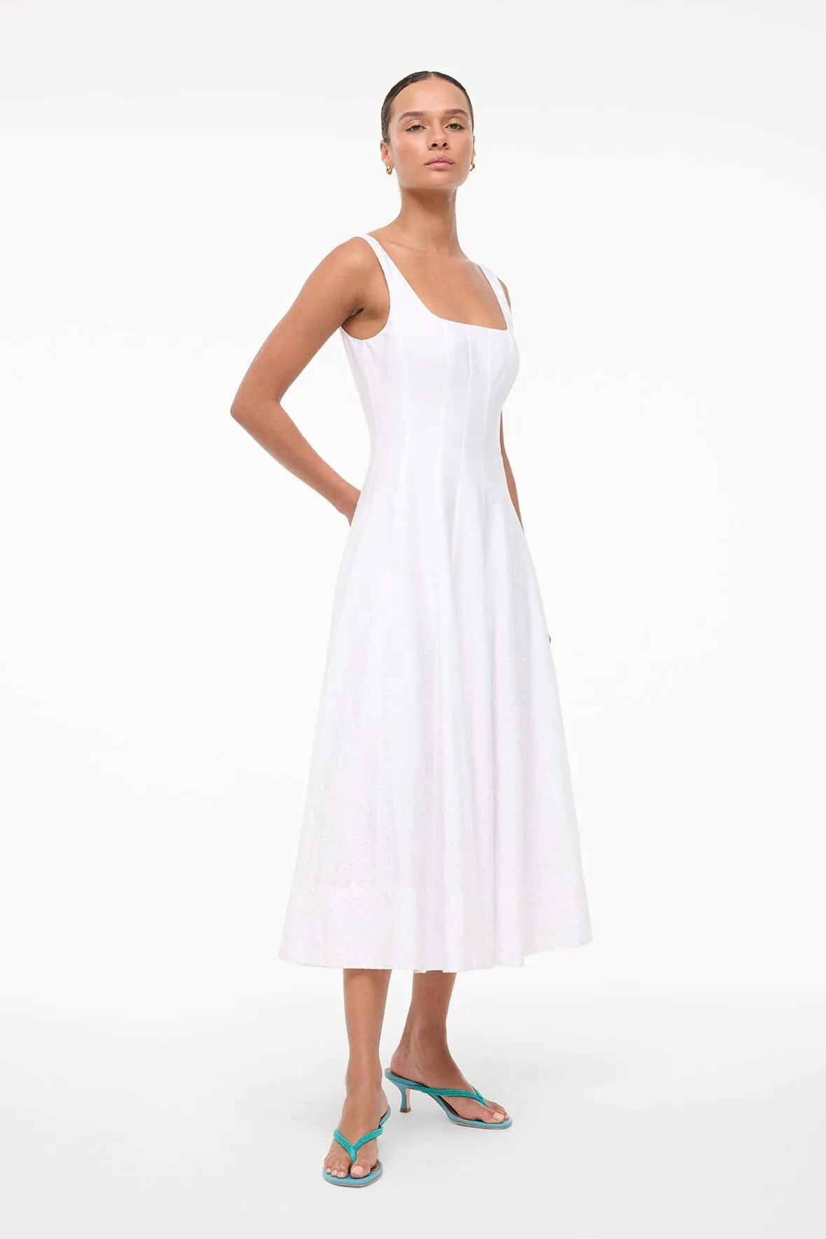 WELLS DRESS | WHITE EMBROIDERY sold by STAUD