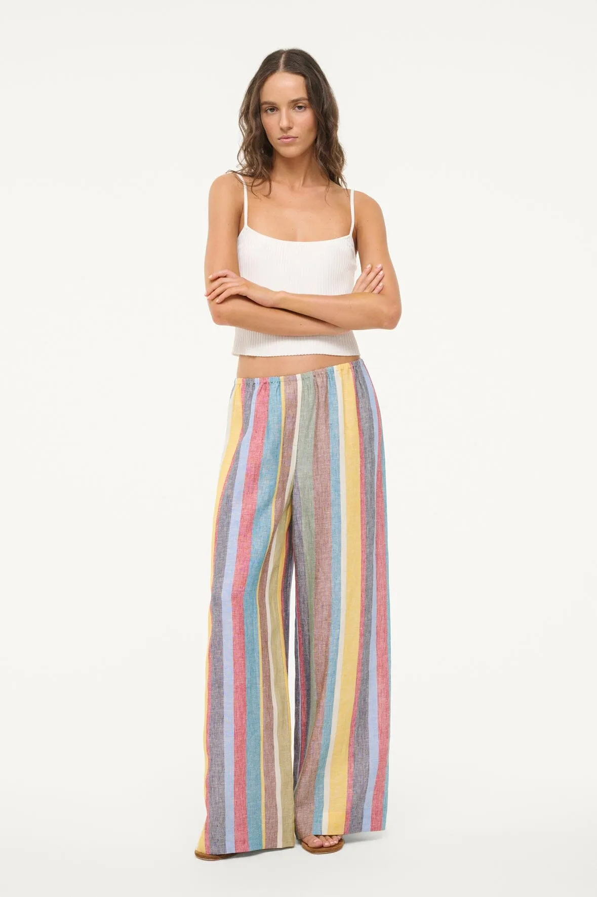 BONFIRE LINEN PANT | MARKET STRIPE sold by STAUD
