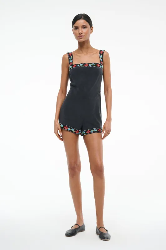 VERONICA SILK ROMPER | BLACK sold by STAUD