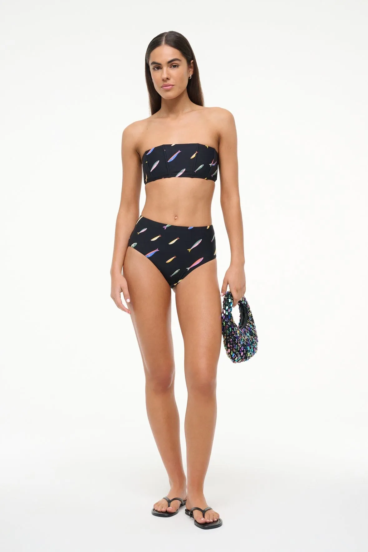 DEVON HIGH RISE BIKINI BOTTOM | POP SARDINES BLACK sold by STAUD