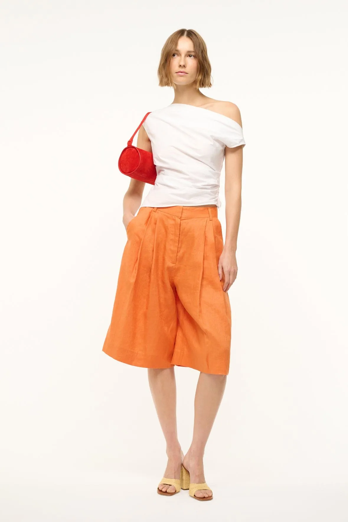 CRUZ BERMUDA LINEN SHORT | APRICOT sold by STAUD