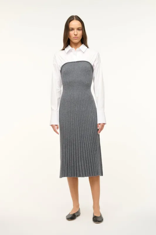 O'KEEFE DRESS | CHARCOAL WHITE sold by STAUD