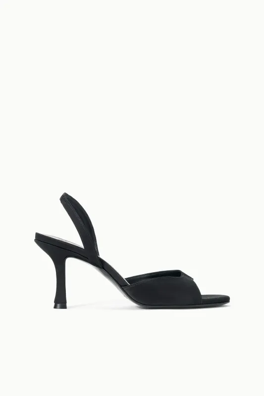 BRIGITTE HEEL | BLACK SATIN sold by STAUD