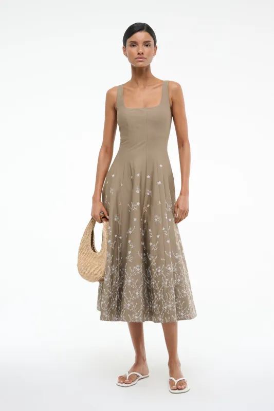 WELLS DRESS | TAUPE EMBROIDERY sold by STAUD