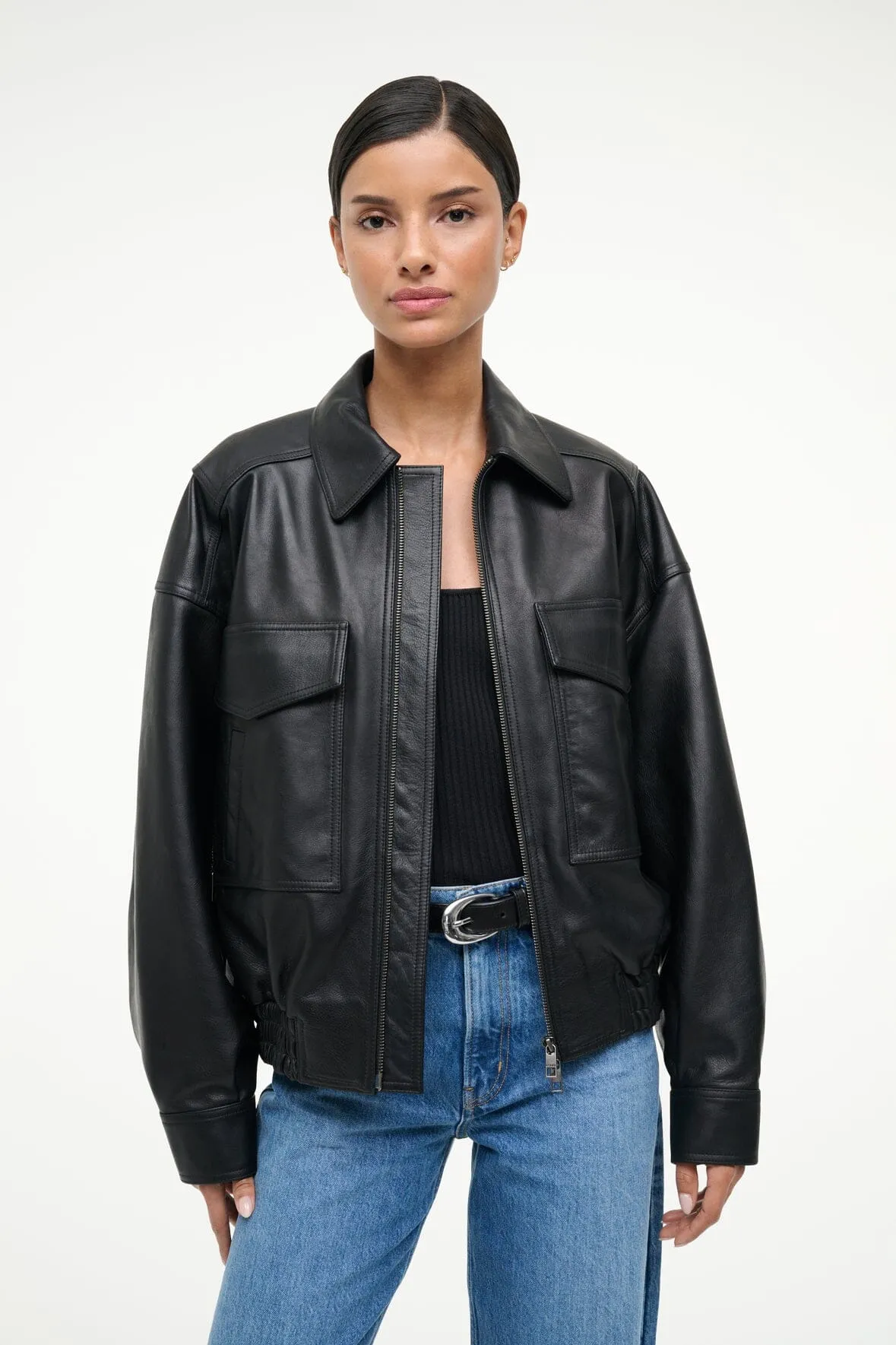 EUGENE LEATHER JACKET | BLACK sold by STAUD product image thumbnail 2