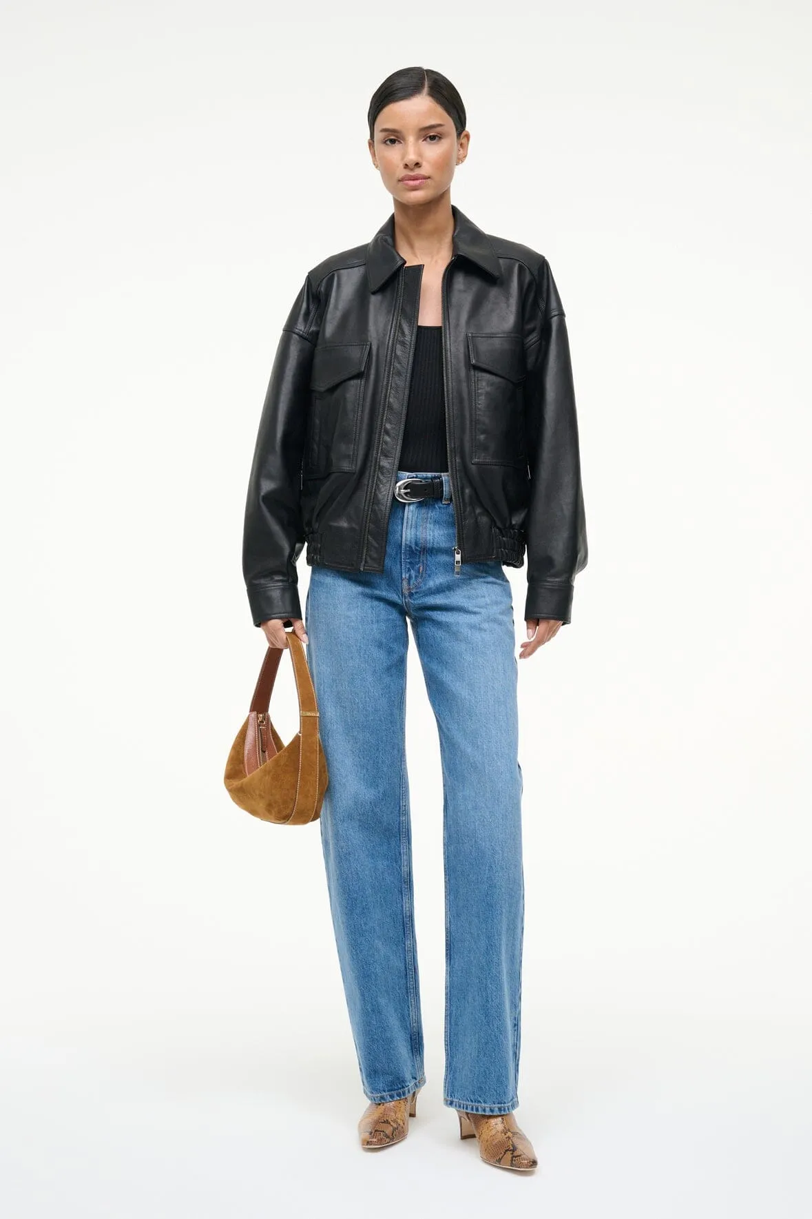 EUGENE LEATHER JACKET | BLACK sold by STAUD