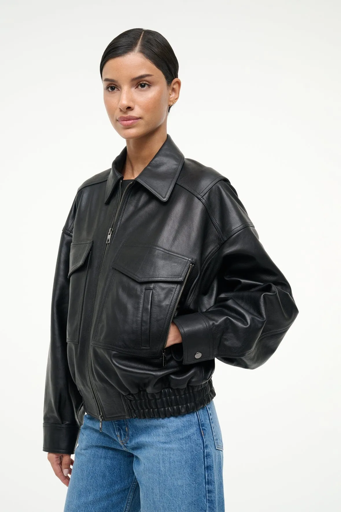 EUGENE LEATHER JACKET | BLACK sold by STAUD product image thumbnail 3