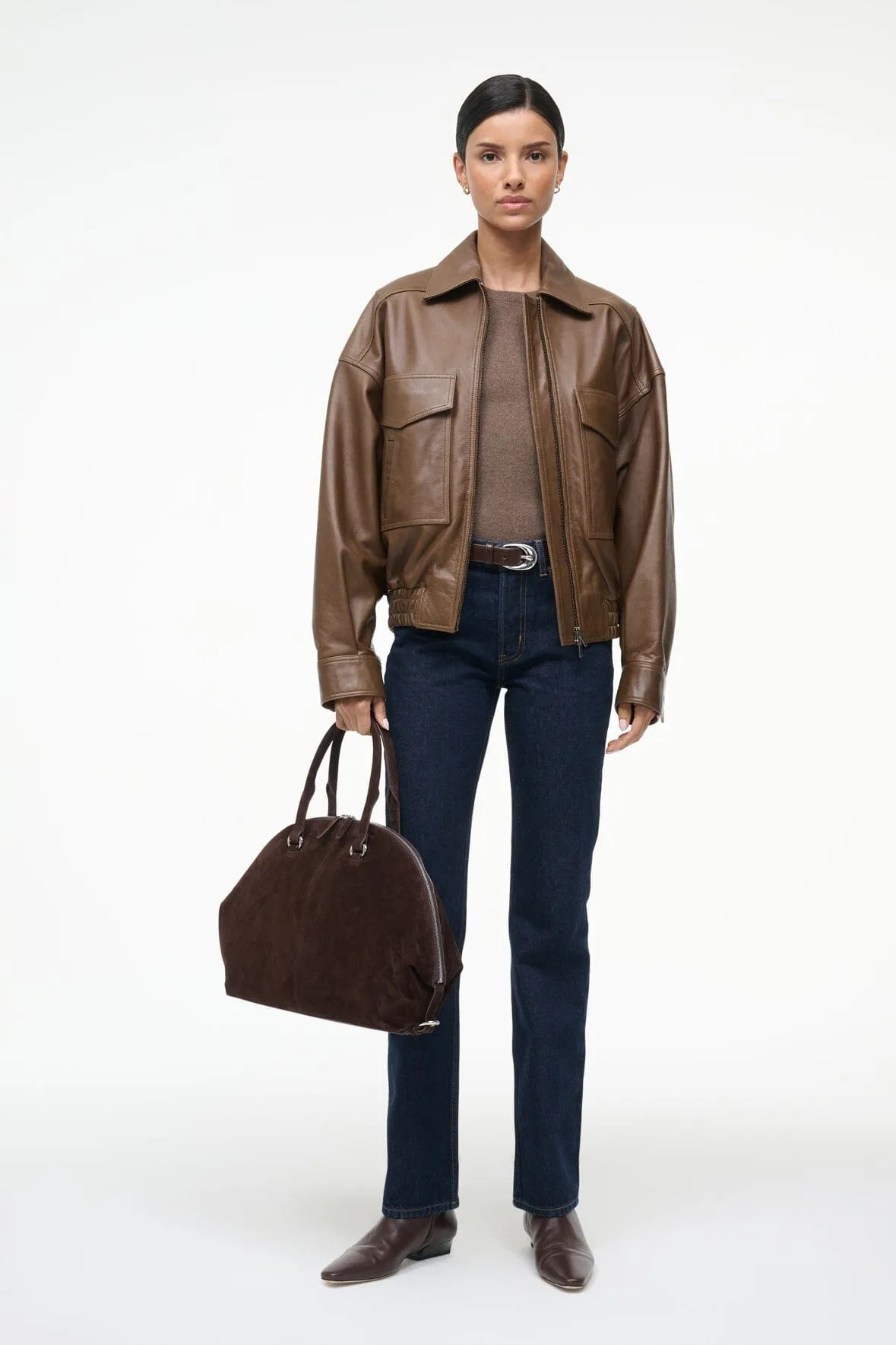 EUGENE LEATHER JACKET | TRUFFLE sold by STAUD product image thumbnail 3