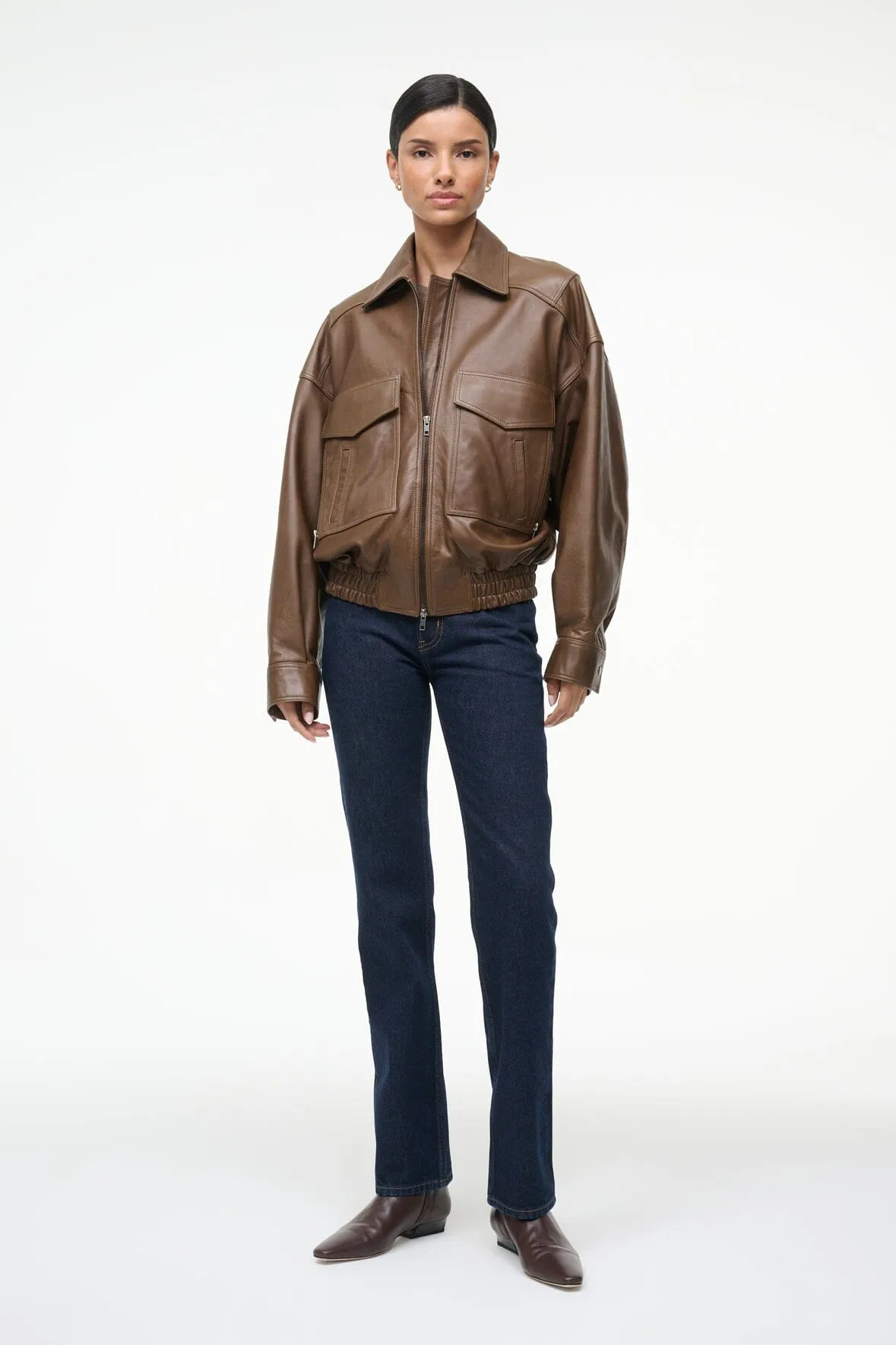 EUGENE LEATHER JACKET | TRUFFLE sold by STAUD product image thumbnail 5