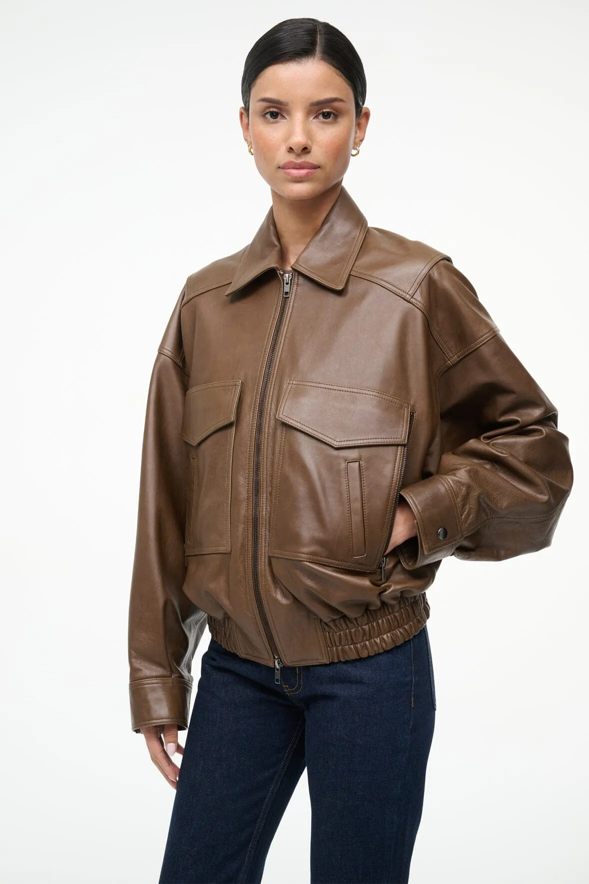 EUGENE LEATHER JACKET | TRUFFLE sold by STAUD product image thumbnail 2