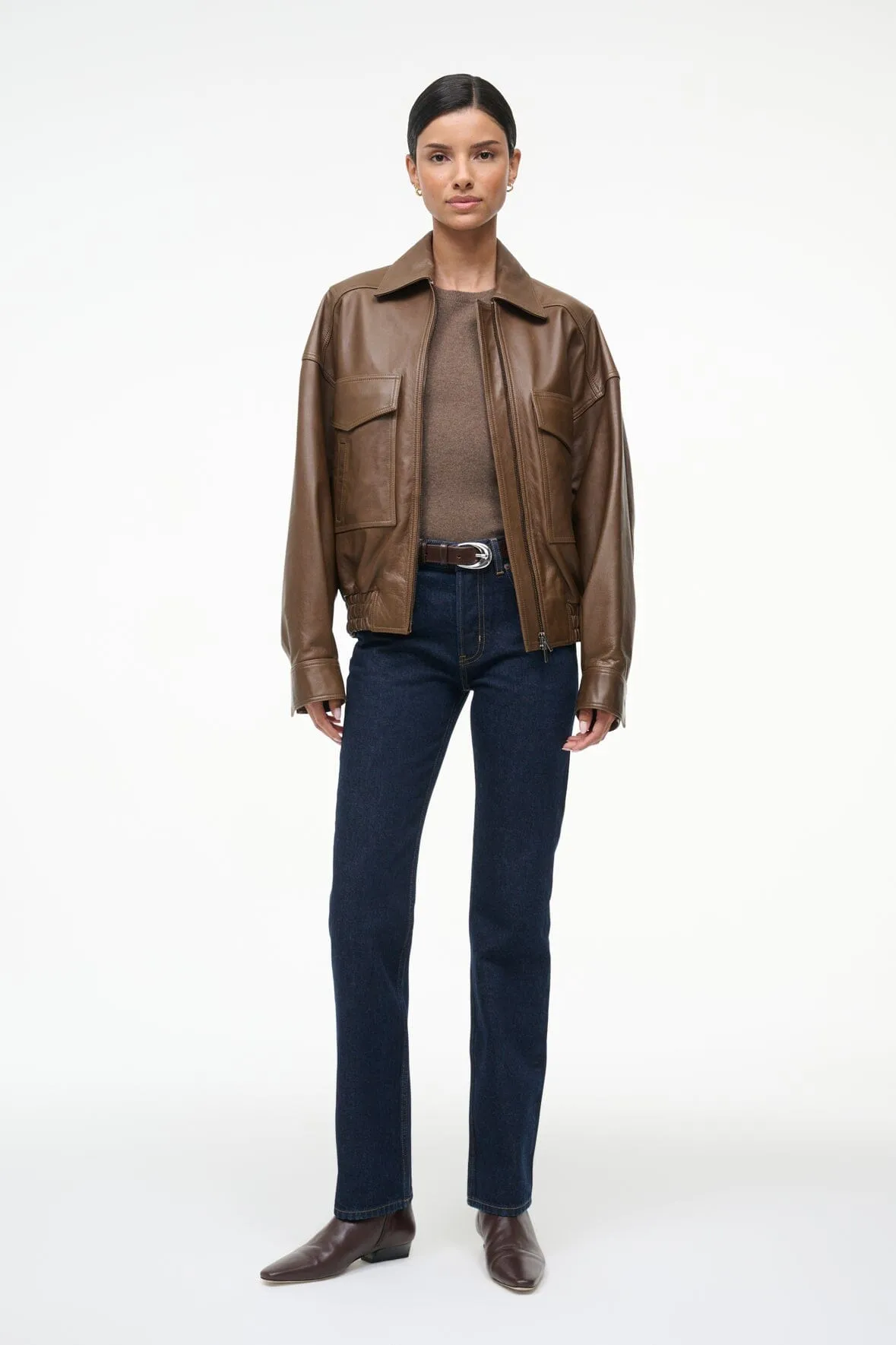 EUGENE LEATHER JACKET | TRUFFLE sold by STAUD
