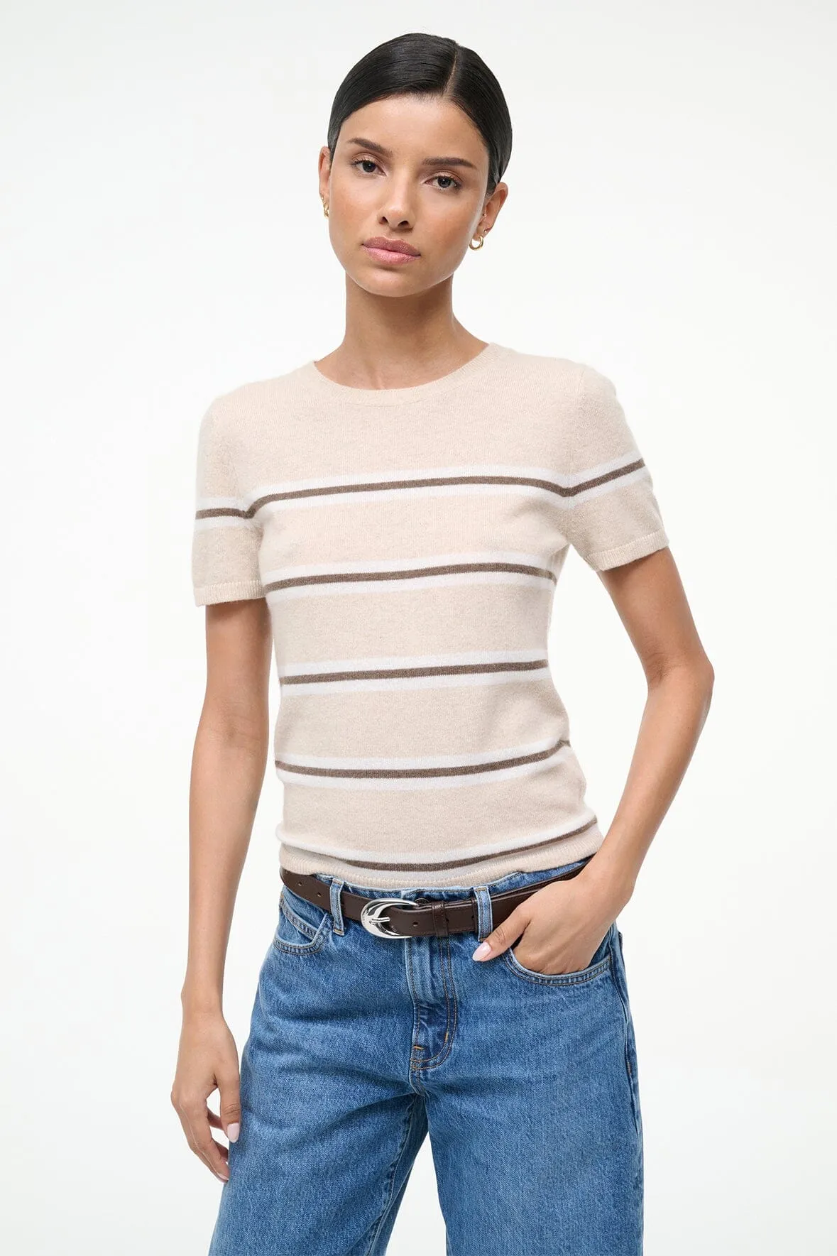 EASY CASHMERE TEE | WHISPER STRIPE sold by STAUD