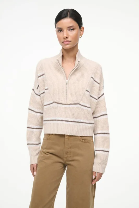 CASHMERE CROPPED HAMPTON SWEATER | WHISPER STRIPE sold by STAUD