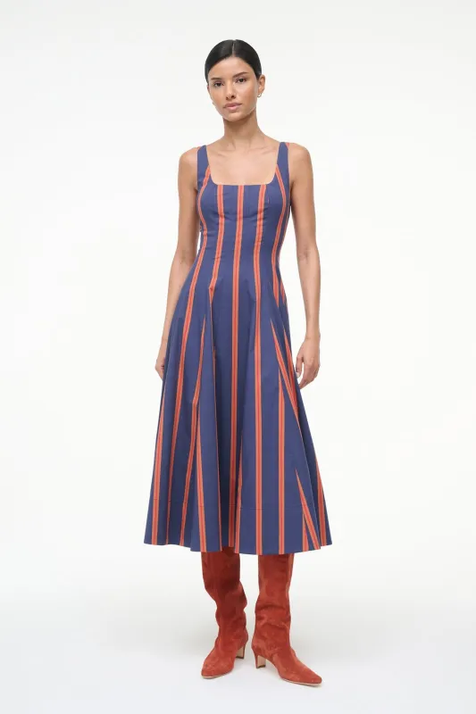 WELLS DRESS | RAILROAD STRIPE sold by STAUD
