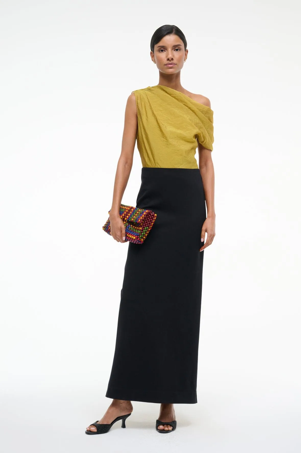 TOPAZ DRESS | CHARTREUSE BLACK sold by STAUD