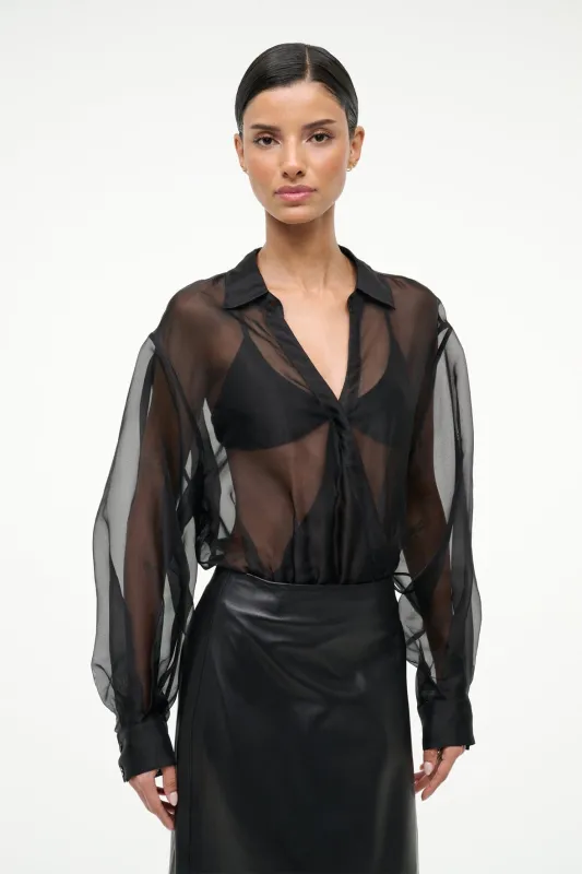 EVE SILK BODYSUIT | BLACK sold by STAUD