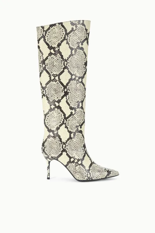 SEBASTIAN HIGH HEEL BOOT | WHITE SNAKE sold by STAUD