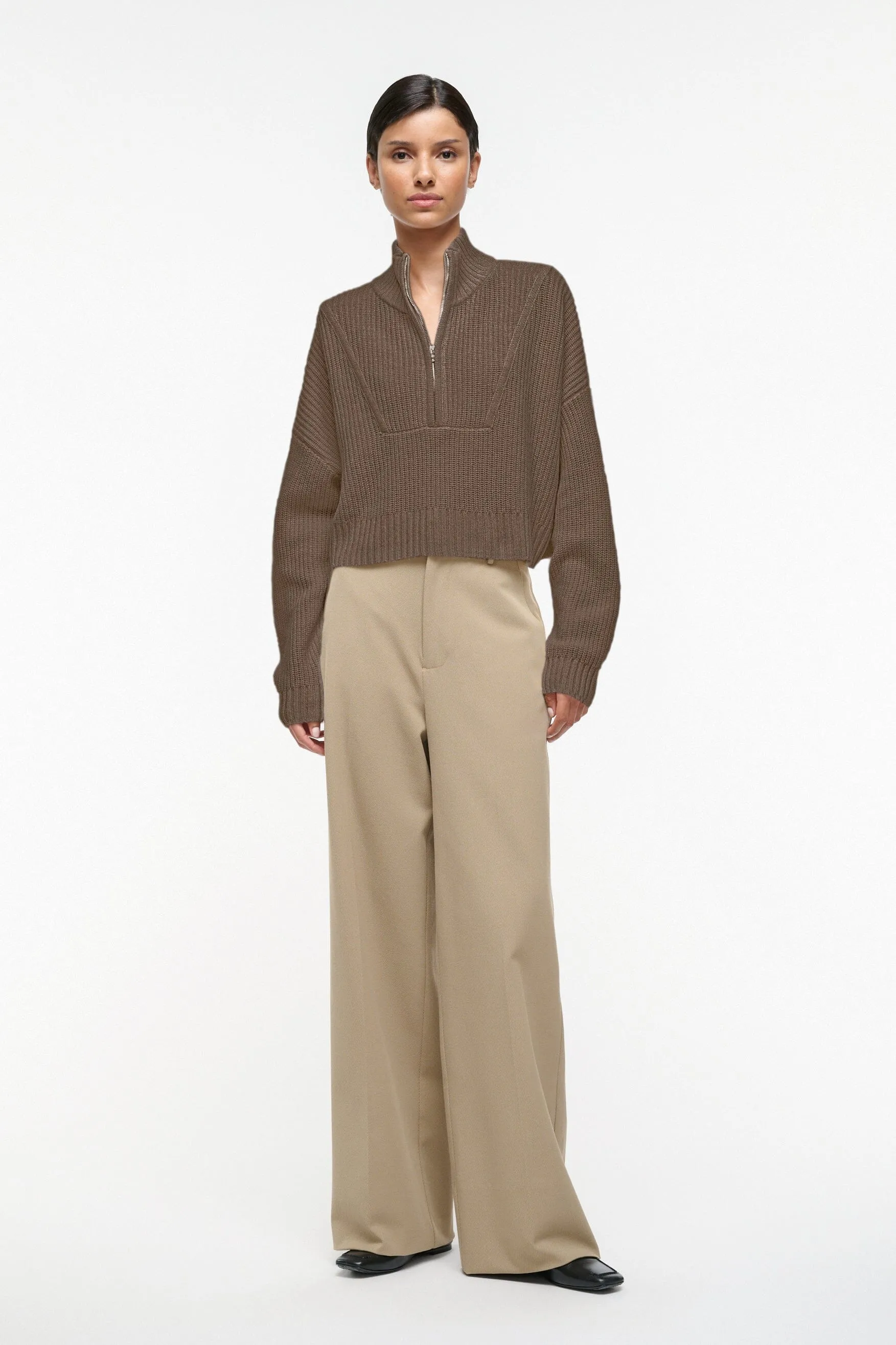 CASHMERE CROPPED HAMPTON SWEATER | TRUFFLE sold by STAUD product image thumbnail 2