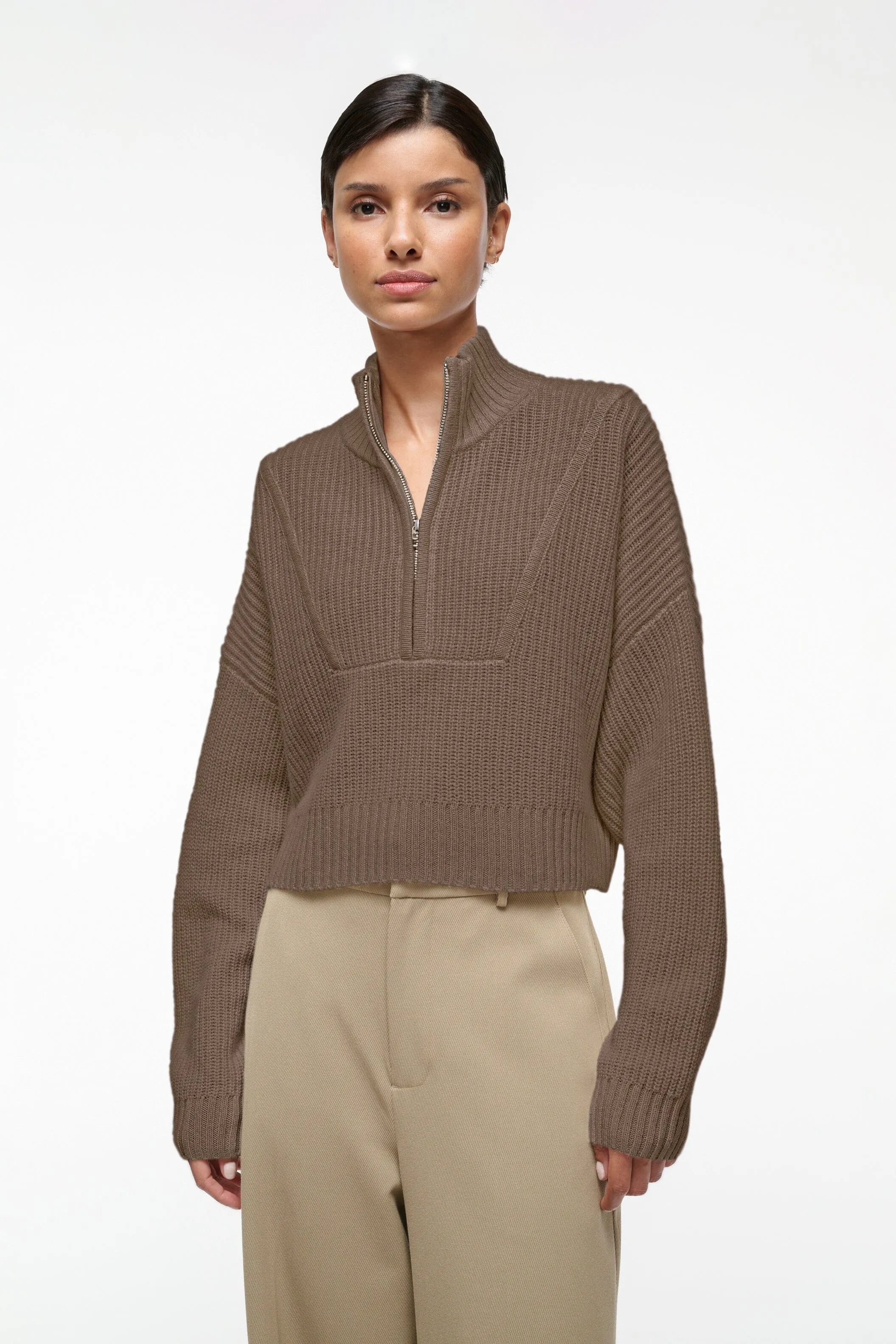 CASHMERE CROPPED HAMPTON SWEATER | TRUFFLE sold by STAUD