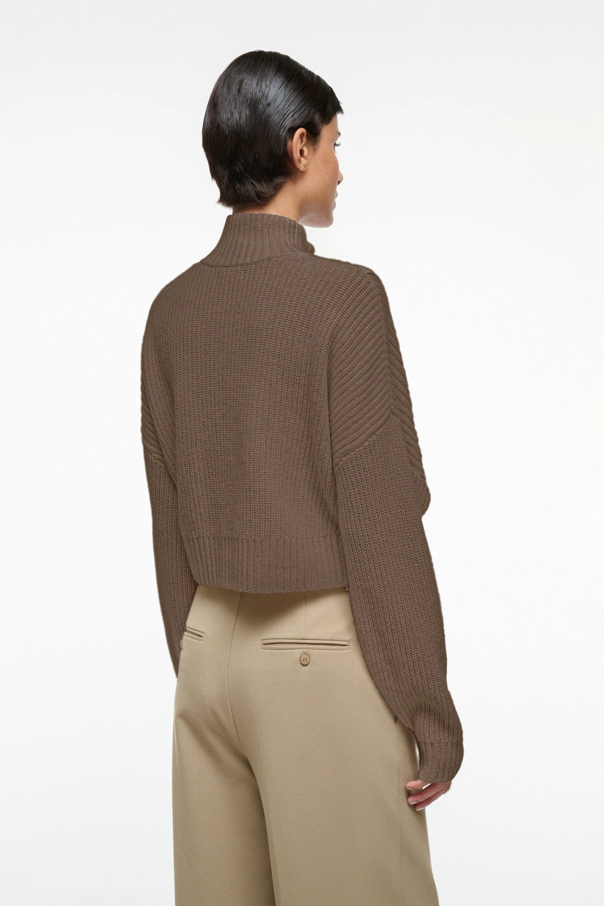 CASHMERE CROPPED HAMPTON SWEATER | TRUFFLE sold by STAUD product image thumbnail 3