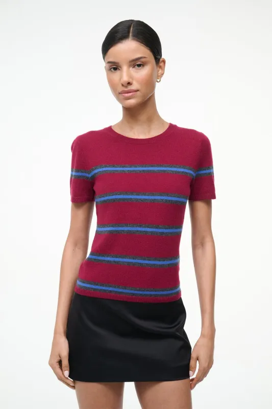 EASY CASHMERE TEE | CRIMSON STRIPE sold by STAUD