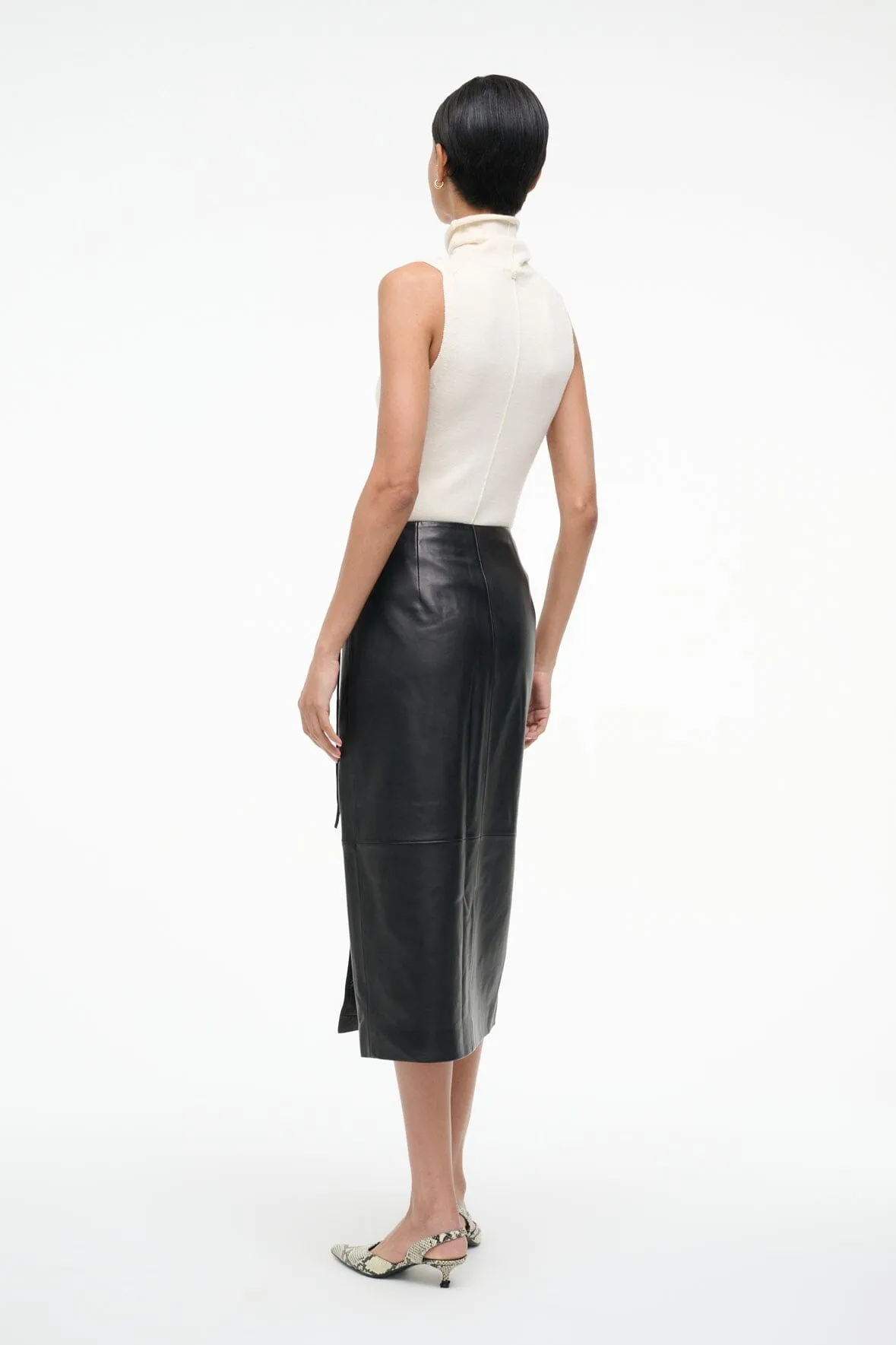ROMAN LEATHER WRAP SKIRT | BLACK sold by STAUD product image thumbnail 4