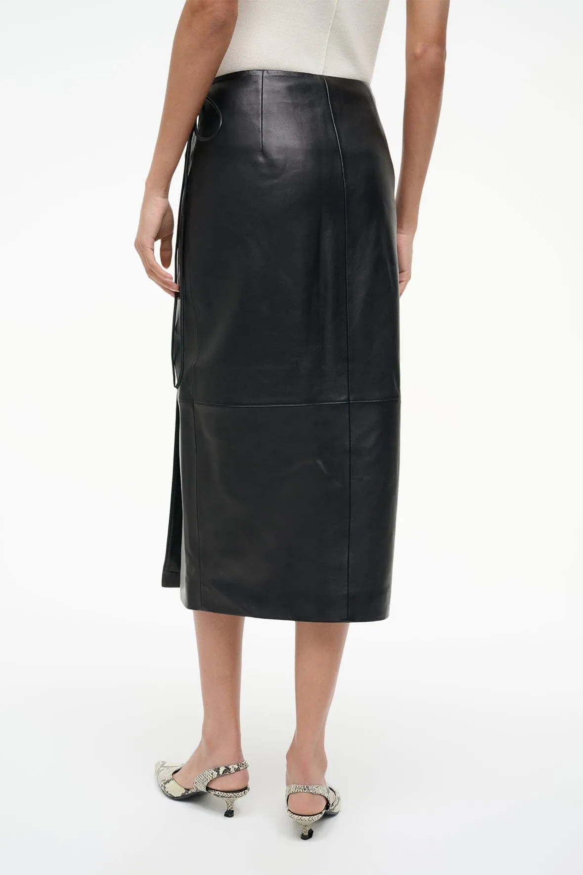 ROMAN LEATHER WRAP SKIRT | BLACK sold by STAUD product image thumbnail 5