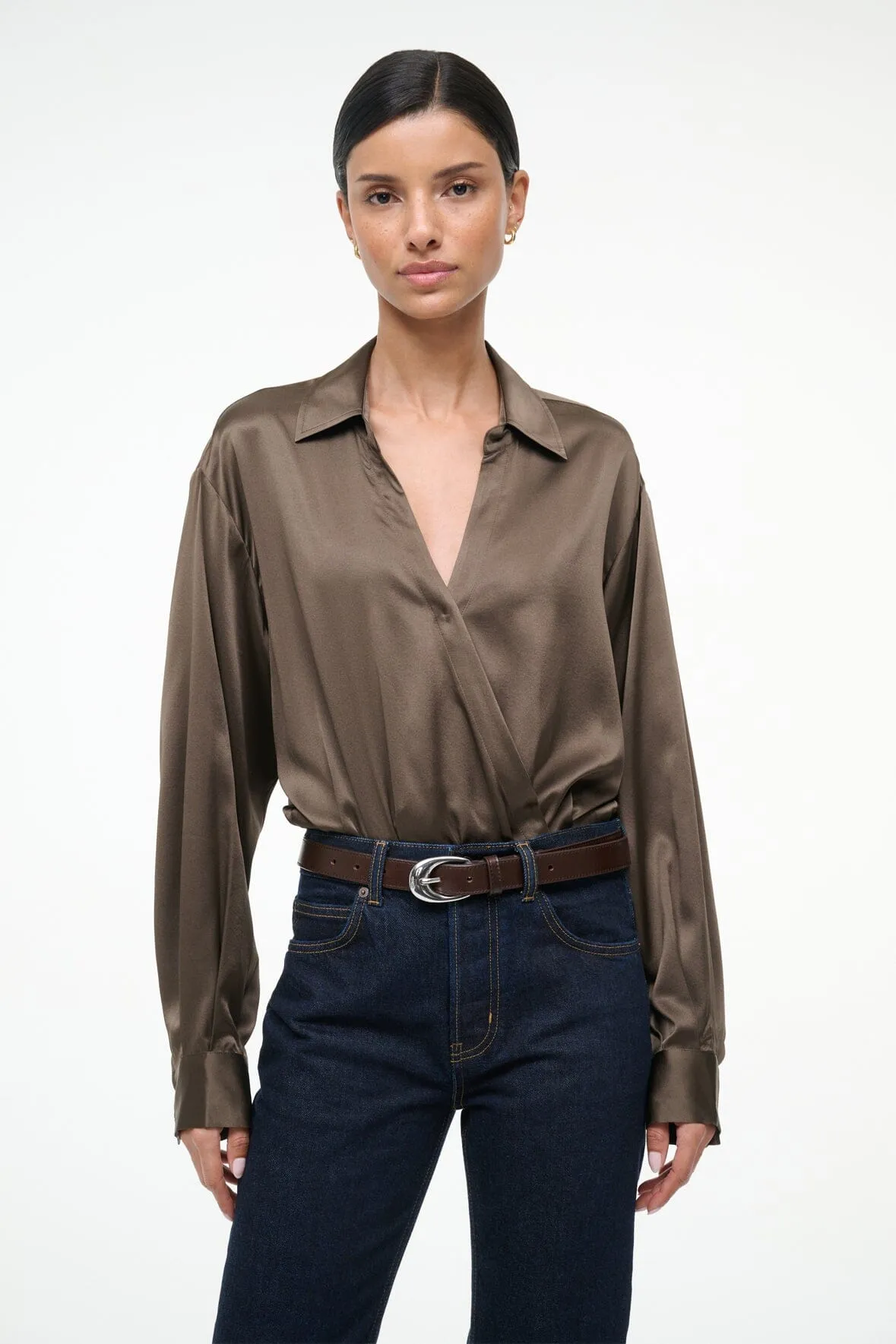 EVE SILK BODYSUIT | TAUPE sold by STAUD