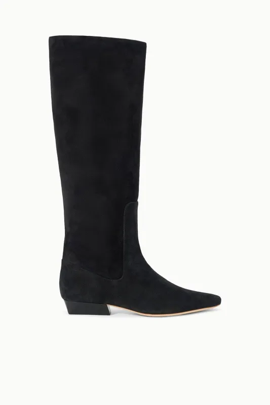 WALLY FLAT BOOT | BLACK SUEDE sold by STAUD