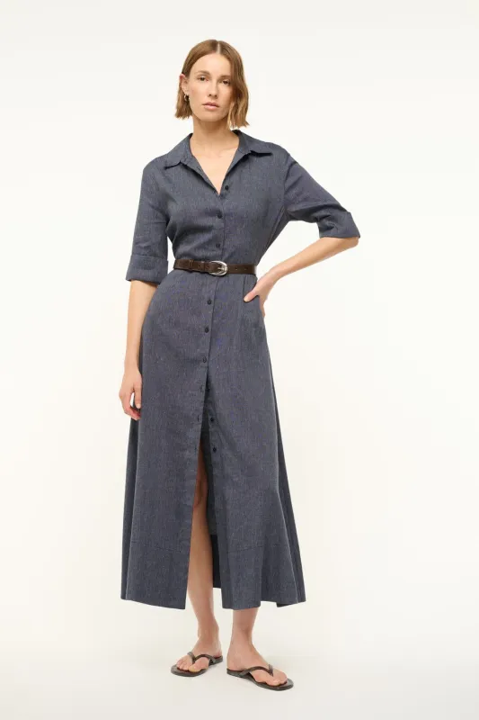 JOAN LINEN DRESS | CHAMBRAY sold by STAUD