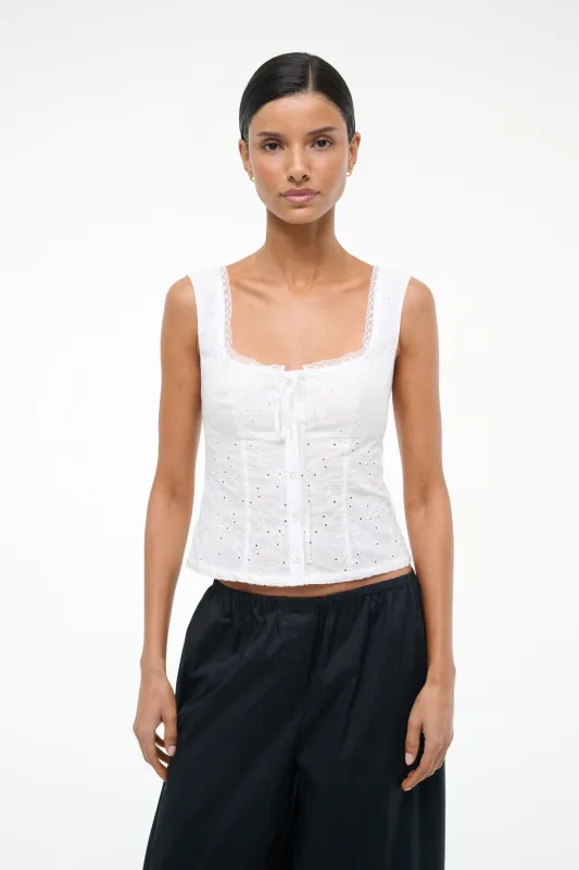 LOU TOP | WHITE EYELET sold by STAUD