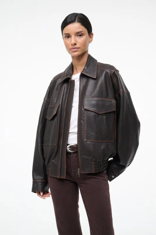 EUGENE LEATHER JACKET | DISTRESSED BROWN sold by STAUD