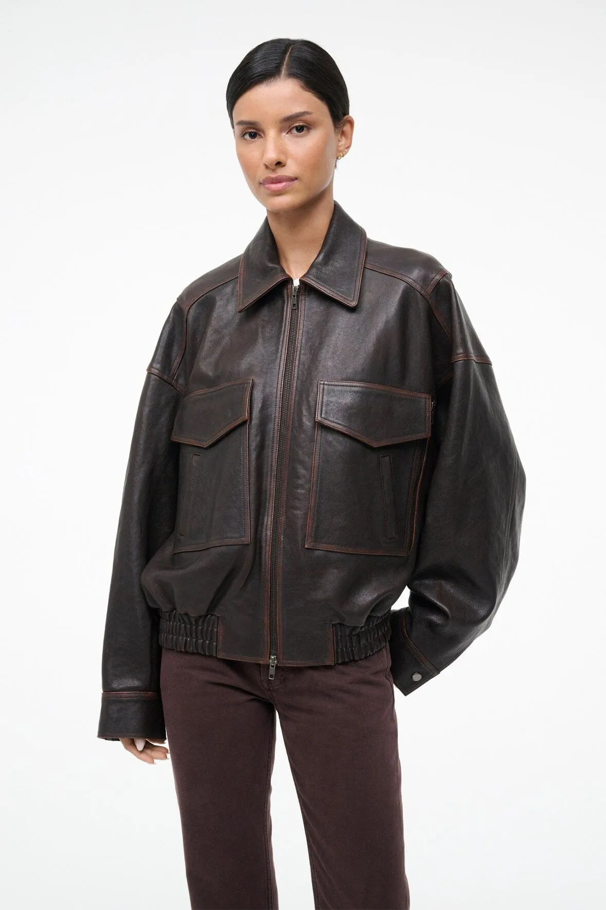 EUGENE LEATHER JACKET | DISTRESSED BROWN sold by STAUD product image thumbnail 4