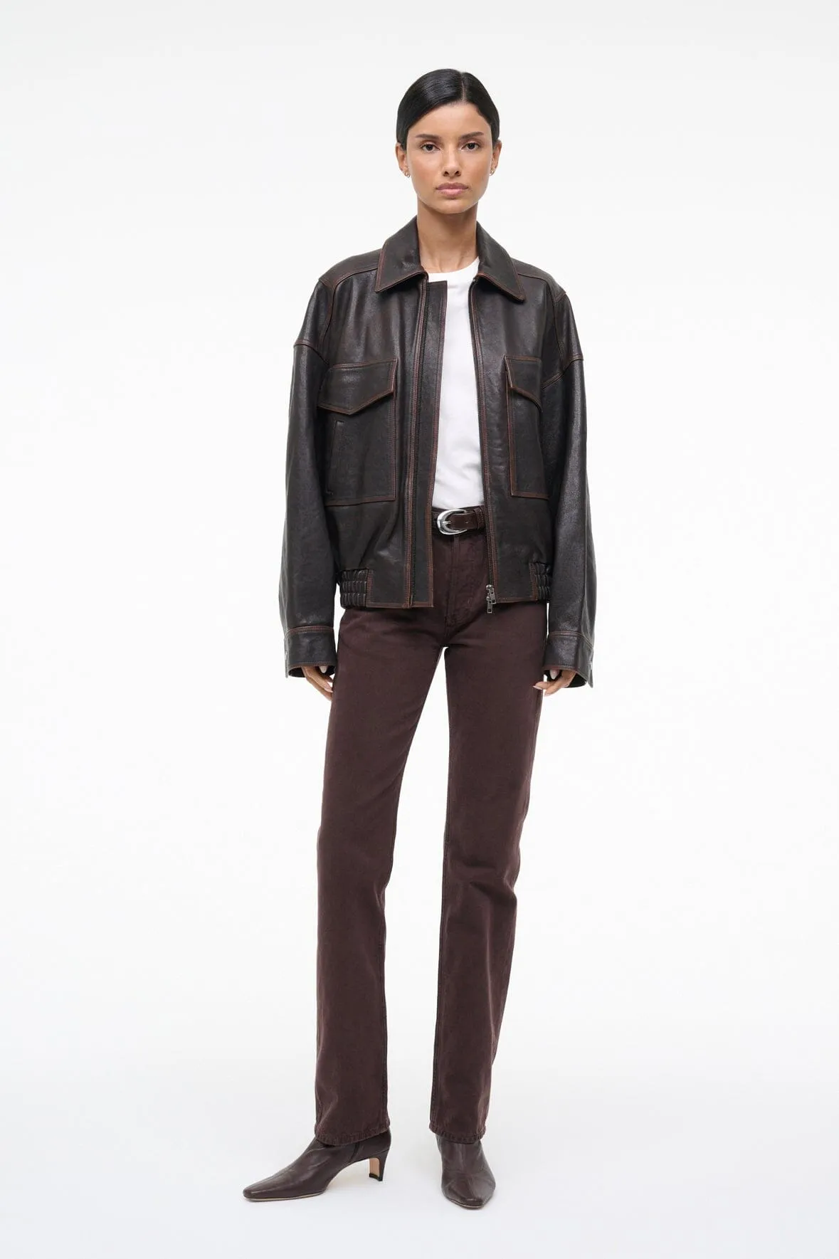 EUGENE LEATHER JACKET | DISTRESSED BROWN sold by STAUD product image thumbnail 3
