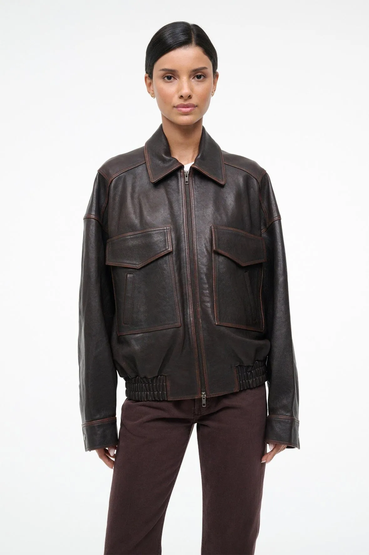 EUGENE LEATHER JACKET | DISTRESSED BROWN sold by STAUD product image thumbnail 5